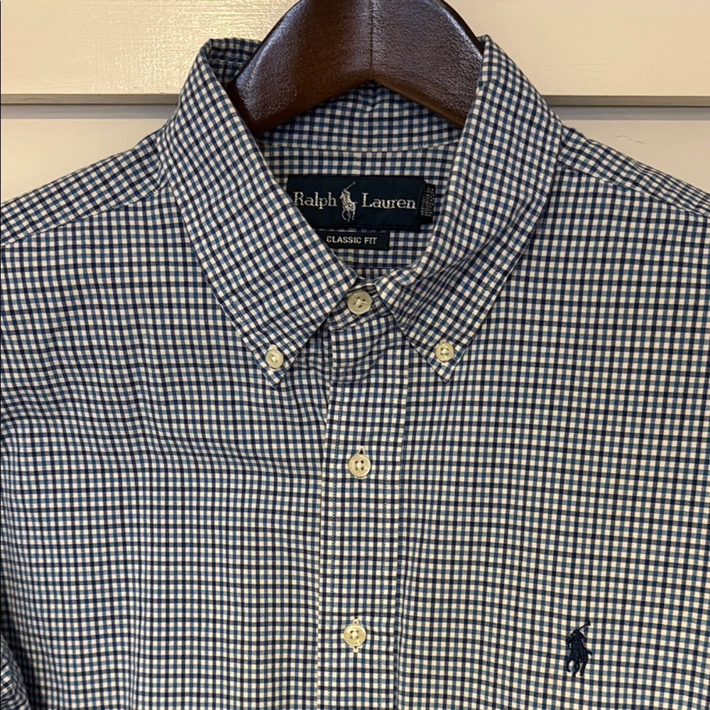 Ralph Lauren Blue Casual Button Down Shirt with Classic Style